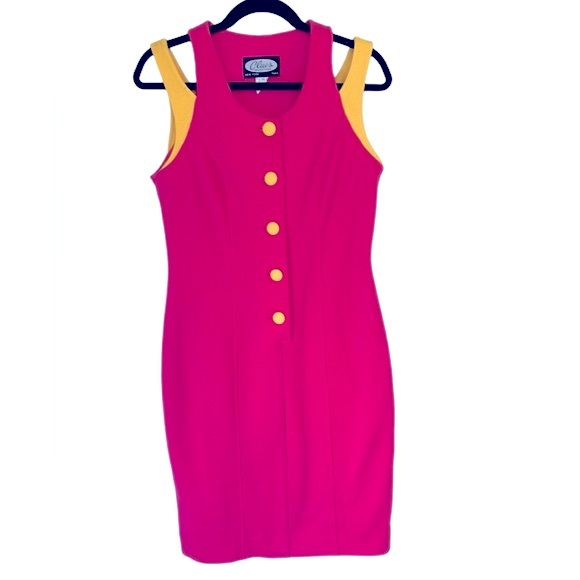 Vintage Clues Collection Barbie Pink Yellow Sleeveless Knee Length Dress Size M - Picture 1 of 10